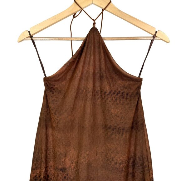 Zara Tulle Blogger's fav Halter Brown & Orange Maxi Dress sz S - Picture 6 of 11